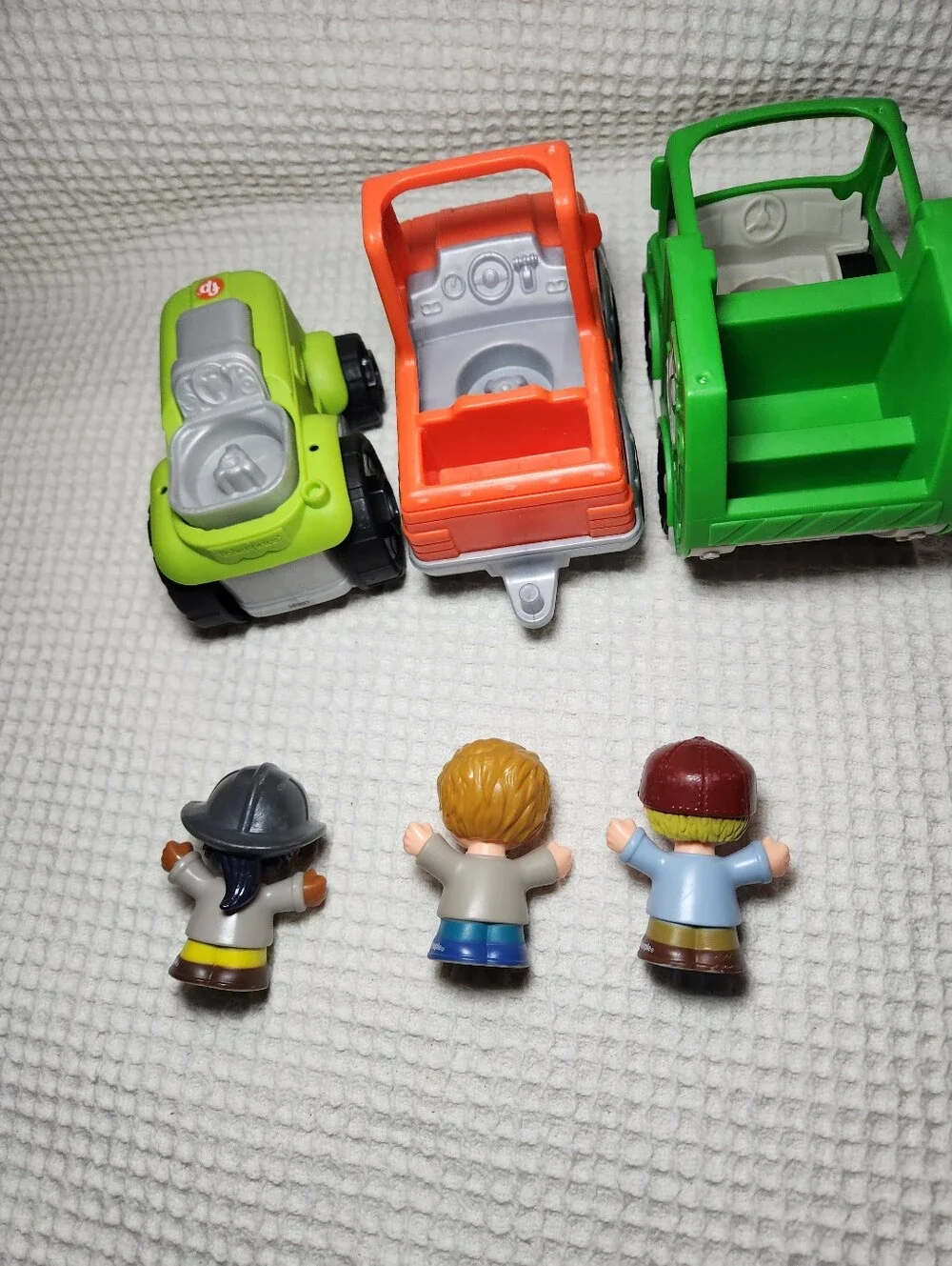 Fisher-Price Green, Orange & Lime Toy Truck Trio with 3 Figures